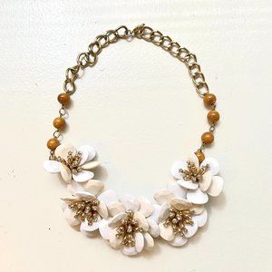 Anthropologie White Flower Statement Gold Necklace